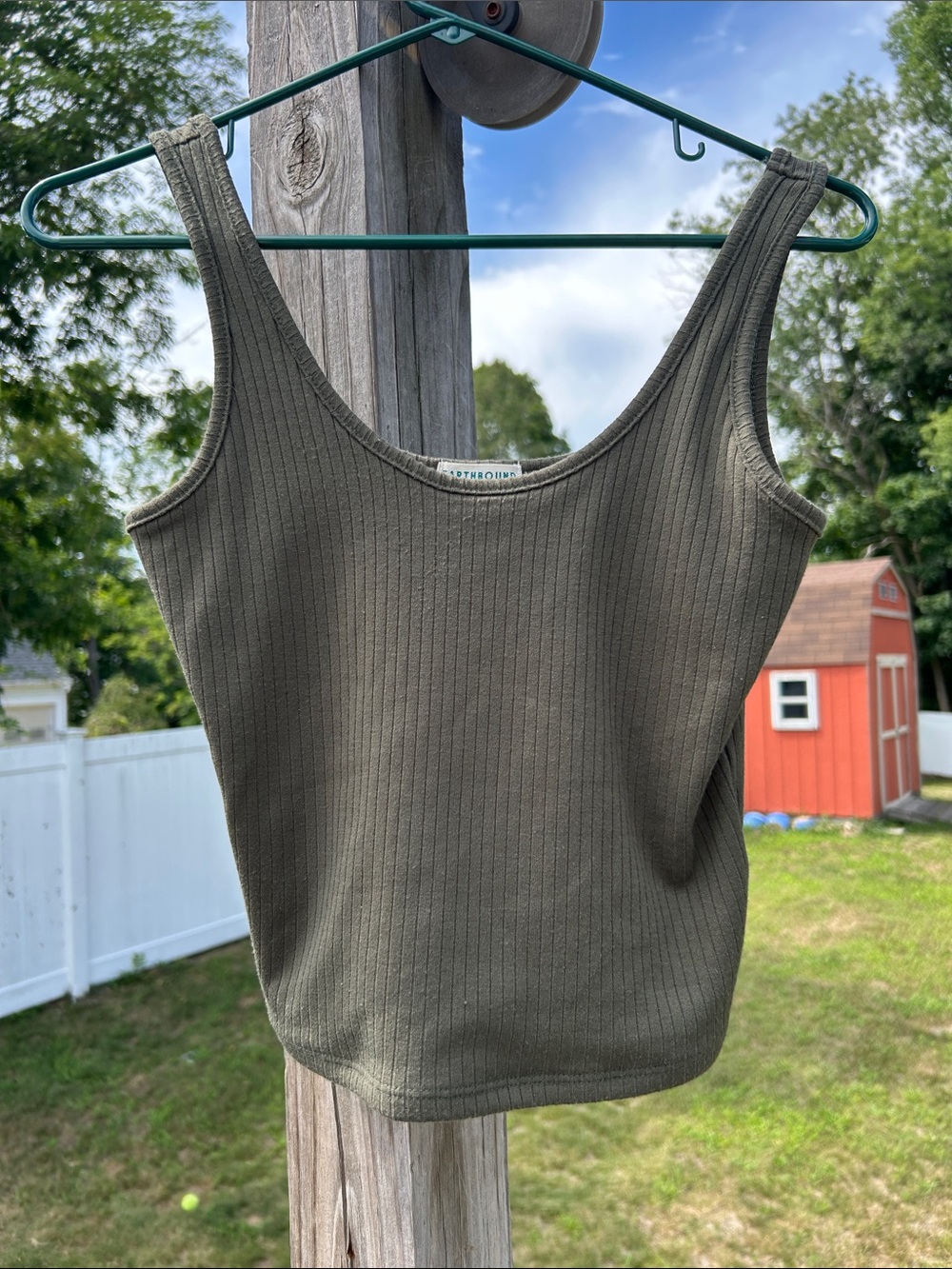 EARTHBOUND Trading Co. Green Ribbed Crop Tank - M